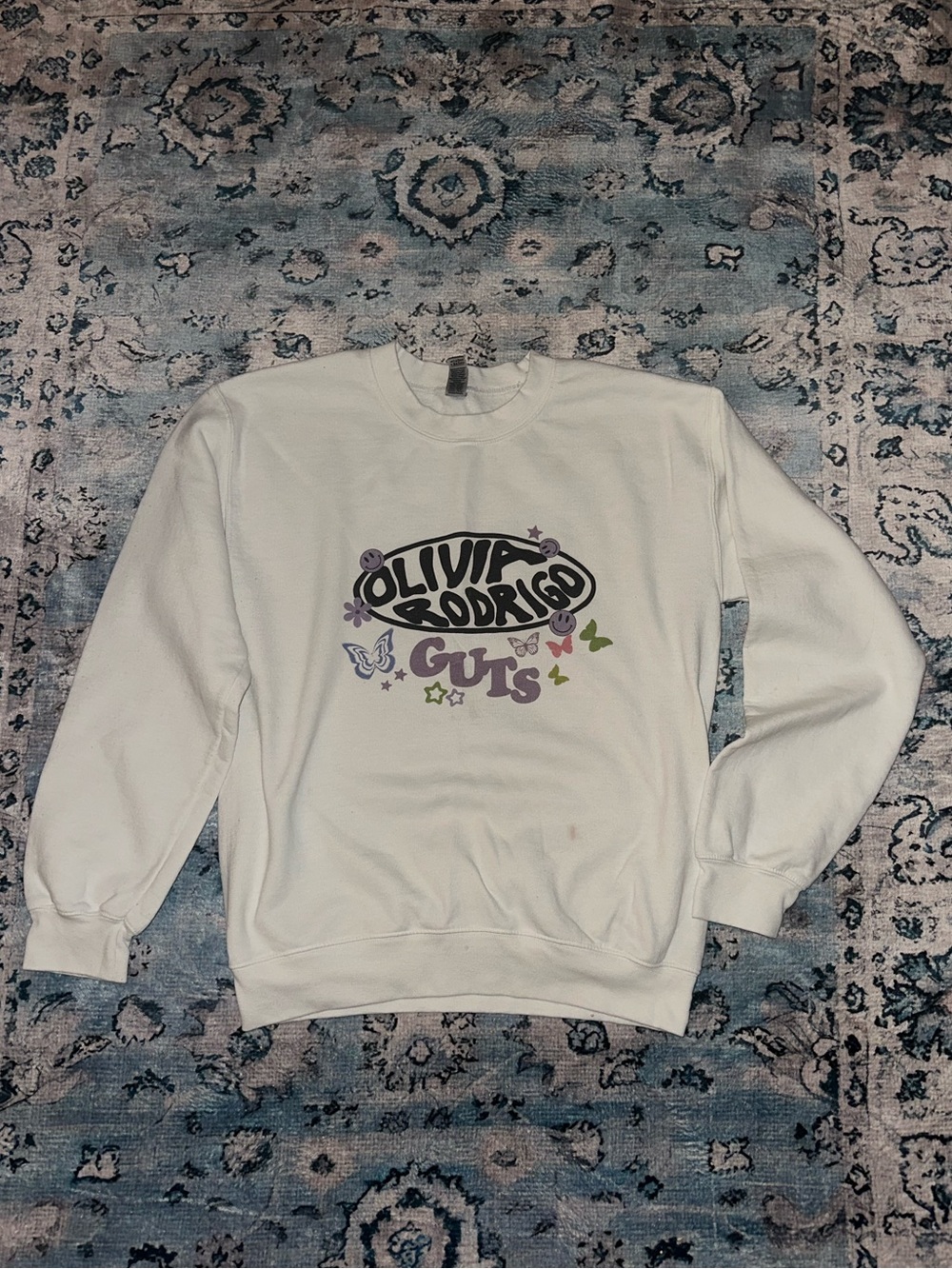 Olivia Rodrigo Guts Tour Graphic Crewneck Sweatshirt - White Size Small